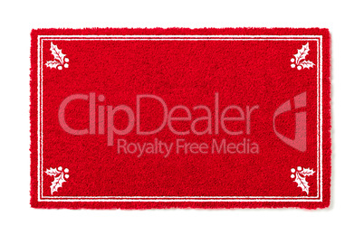 Blank Holiday Red Welcome Mat With Holly Corners Isolated on Whi