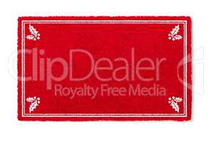 Blank Holiday Red Welcome Mat With Holly Corners Isolated on Whi