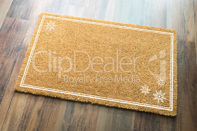 Blank Holiday Welcome Mat With Snow Flakes On Wood Floor Backgro