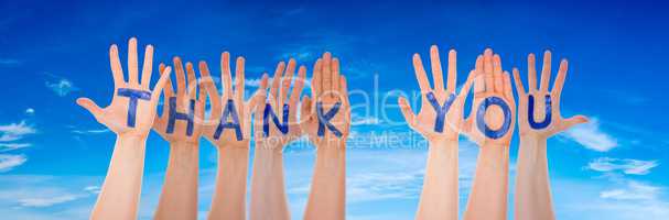 Many Hands Building Word Thank You, Blue Sky