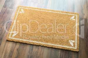 Blank Holiday Welcome Mat With Holly On Wood Floor Background