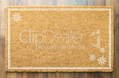 Blank Holiday Welcome Mat With Snow Flakes On Wood Floor