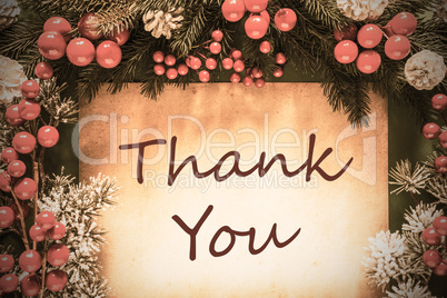 Retro Christmas Decoration, Fir Tree Branch, Text Thank You