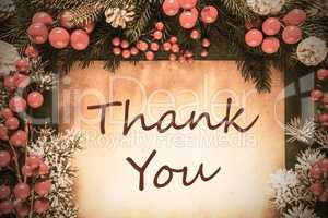 Retro Christmas Decoration, Fir Tree Branch, Text Thank You