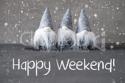 Three Gray Gnomes, Cement, Snowflakes, Happy Weekend