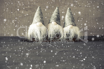 Three Gray Gnomes, Cement, Snowflakes, Copy Space