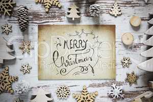 Rustic Christmas Decoration, Paper, Calligraphy Merry Christmas