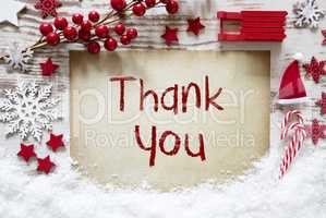 Red Christmas Decoration, Snow, English Text Thank You