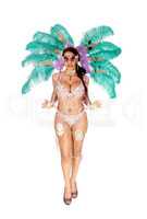 Beautiful woman in a colorful carnival outfit standing