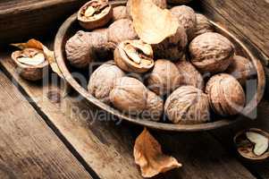 Walnuts on a wooden table