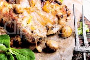 Baked meat with forest mushrooms
