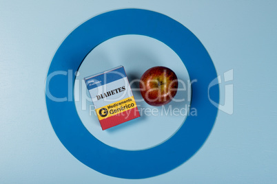 Blue circle with some Diabetes equipment do treatment the disease.