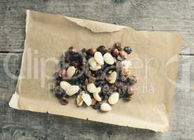 Nuts and raisins on parchment paper