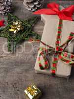 Christmas gifts on a wooden floor