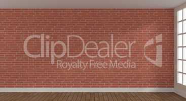Bright room with brick wall, 3d rendering