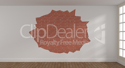 Bright room with brick wall, 3d rendering