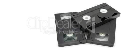 video cassette on a white background. Wide photo. Free space for