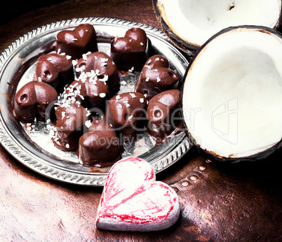 chocolate candy with coconut