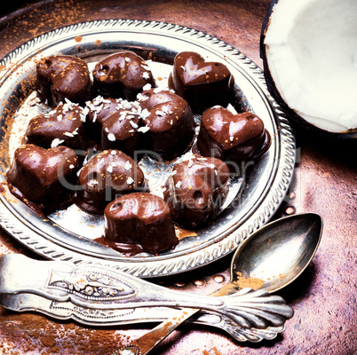 chocolate candies sweets with coconut