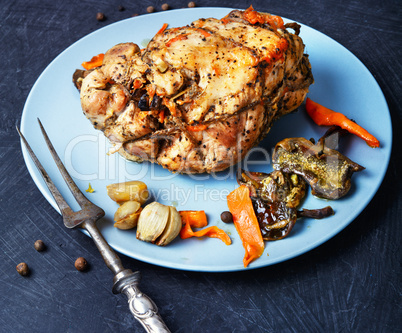 Baked meat, stuffed with mushrooms