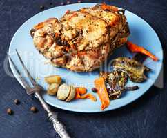 Baked meat, stuffed with mushrooms