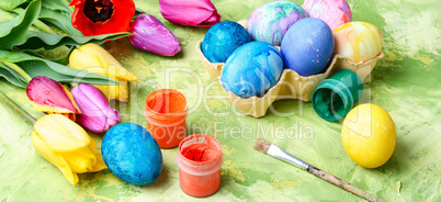 Easter Eggs, Paint and Tulips