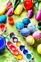 Easter Eggs, Paint and Tulips