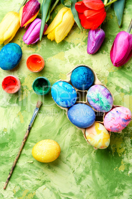 Easter Eggs, Paint and Tulips