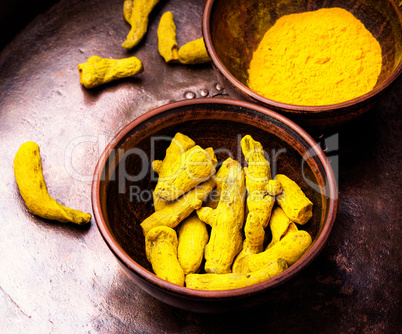 Roots and turmeric powder