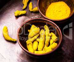 Roots and turmeric powder