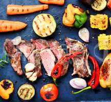 Beef meat with grilled vegetables