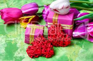 Spring flowers and gift box