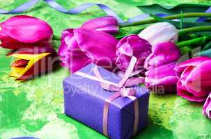 Spring flowers and gift box