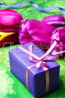 Spring flowers and gift box