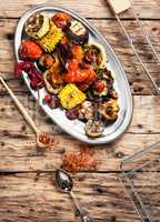 metal plate with grilled vegetables