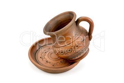 Ceramic cup and saucer isolated on white background.