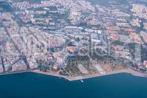 View of Thessaloniki, Greece. View from the plane to the city