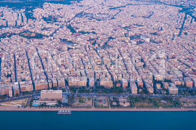 View of Thessaloniki, Greece. View from the plane to the city