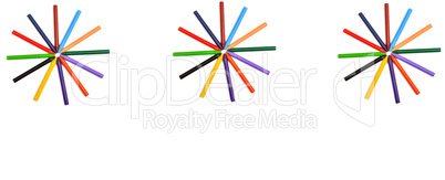 Bunch of colored pencils isolated on white background. Panoramic