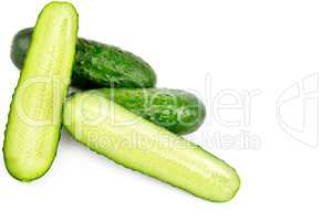 Ripe green cucumbers isolated on white background. Free space fo