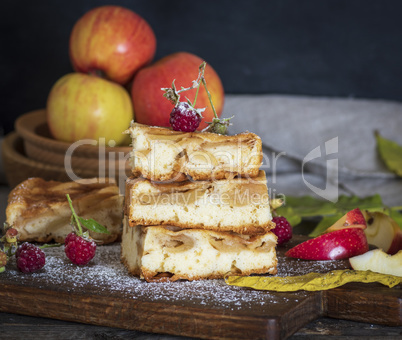 square pieces of apple pie are stacked