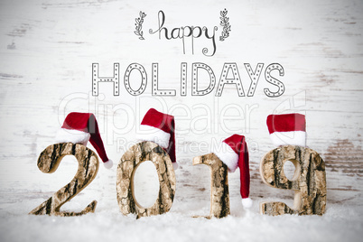 2019, Red Santa Claus Hat, Snow, Calligraphy Happy Holidays