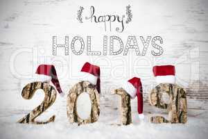 2019, Red Santa Claus Hat, Snow, Calligraphy Happy Holidays