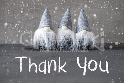 Three Gray Gnomes, Cement, Snowflakes, Thank You
