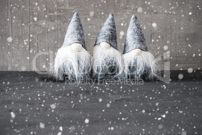 Gray Gnomes, Cement, Snowflakes, Copy Space For Advertisement