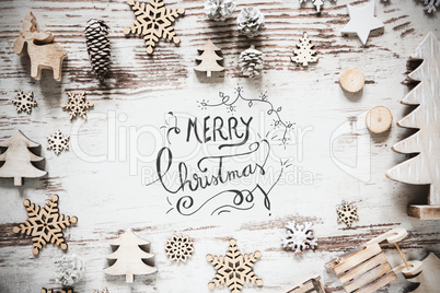Flat Lay With Christmas Decoration, Calligraphy Merry Christmas