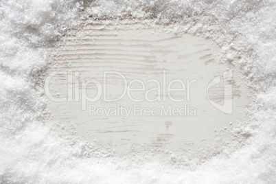 Rustic White Wooden Background, Copy Space, Snow