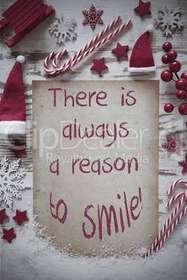 Retro Christmas Flat Lay, Snow, Quote Always Reason To Smile