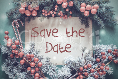 Christmas Garland, Fir Tree Branch, Snowflakes, Text Save The Date