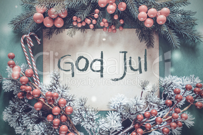 Christmas Garland, Fir Tree Branch, God Jul Means Merry Christmas